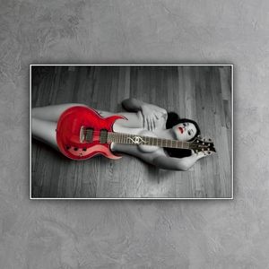 Nude Red lips Sexy Guitar Color pop Fine art poster framed